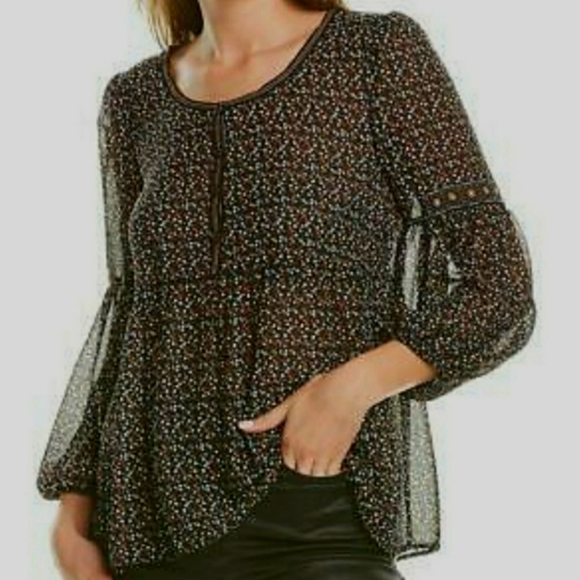 MAX STUDIO NEW  Bubble Sleeve Button Top in Black Print MSRP $88 - Picture 1 of 12